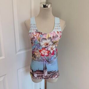Y2K MULTICOLOR BOHO CHIC ALL OVER MIX PRINT FLORAL TANK TOP